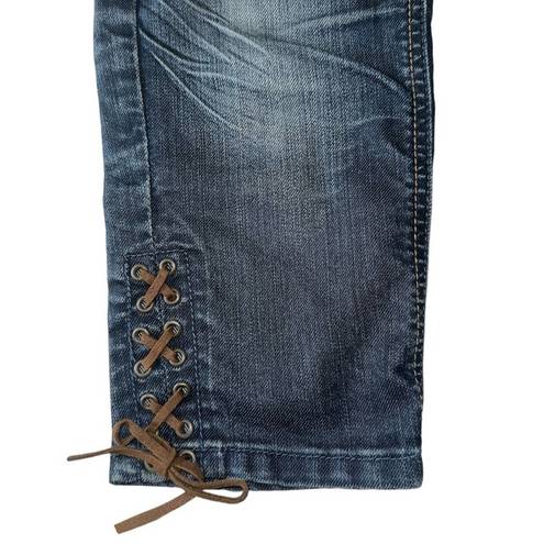 Only  JEANS 3/4 Length Stretch Denim with Laced Leather Details Missing Size Tag