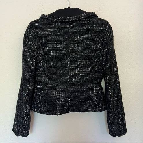 Ann Taylor  Wool Blend Tweed Black Fringed Blazer Jacket Size 2 Petites