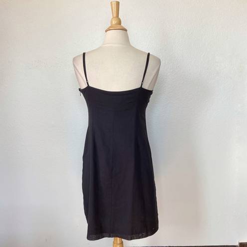 Esprit Vintage 90’s Solid Black Cotton Ruffle Sleeveless V-Neck Dress