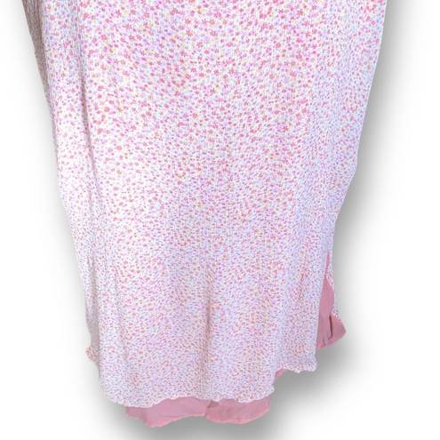 J.Jill Vintage  Dress Pink White Ditzy Floral Print Sleeveless Scoopneck Maxi