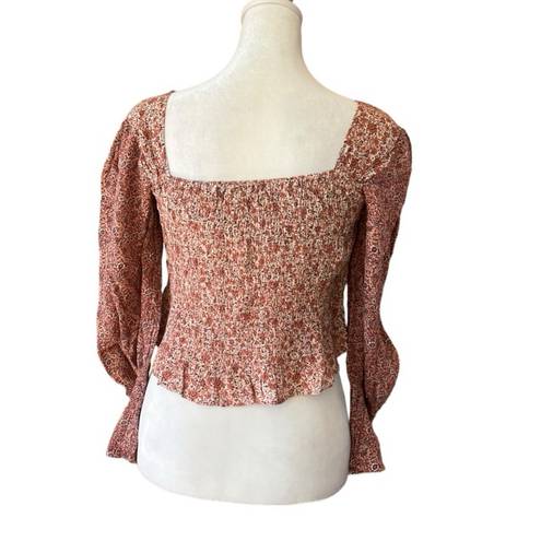 Sim & Sam  Pink Floral Smocked 3/4 Sleeve Cropped Top Women’s Size Medium