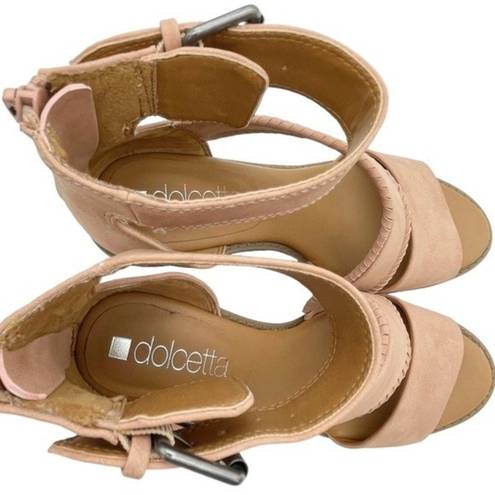 Dolcetta  Delia Blush Pink Faux Suede Strappy Ankle Wrap Wedge Women’s Size 6