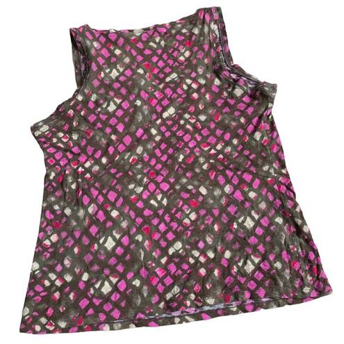 DKNY  Tank Top Womens Medium Brown Pink Cream Printed V-Neck Sleeveless Blouse