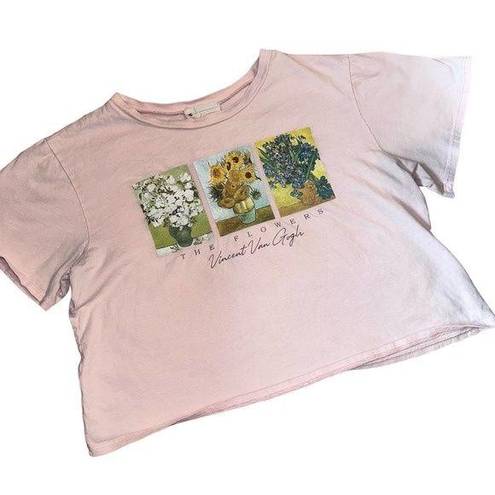 French Pastry Womens Small Vincent Van Gogh Pink Flowers Cropped T Shirt