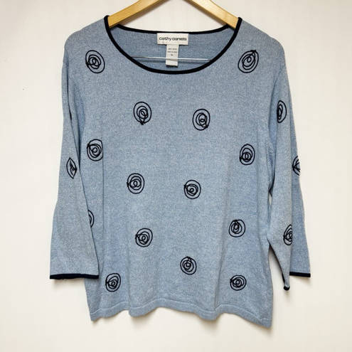 Cathy Daniels  Womens Swirl Sweater Shirt Blue Embroidered XL