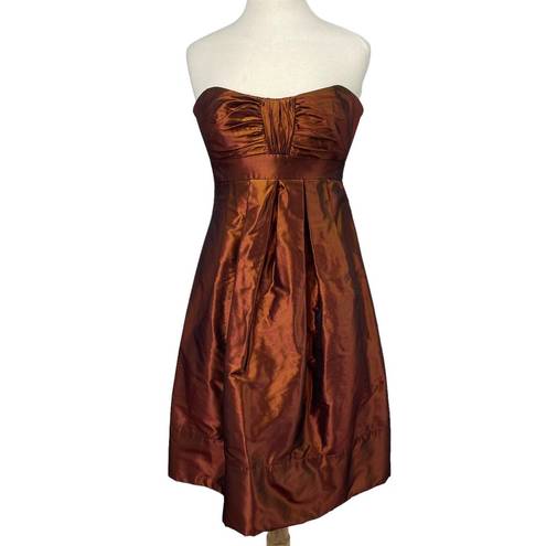 Badgley Mischka  Strapless Fit & Flare Mini Dress Iridescent Taffeta Pleated 8