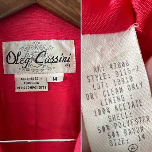 Oleg Cassini Vintage  HOT neon pink double breasted blazer jacket size 14/L