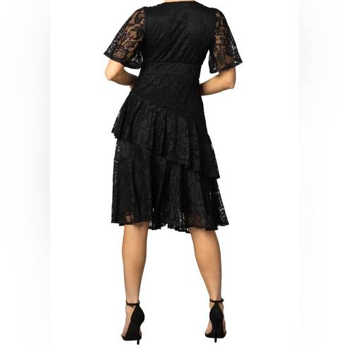 Onyx NEW Kiyonna Lace Affair Ruffle Flounce Midi Cocktail Dress in  Size XL