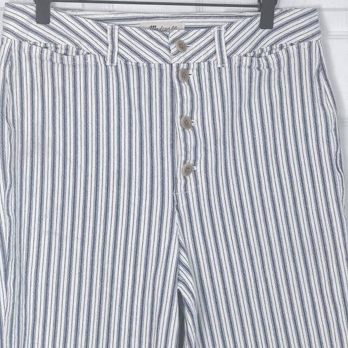 Madewell Emmett Wide Leg Crop Blue & White Striped Button Fly Pants Size 31