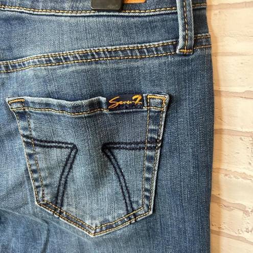 Seven 7 Jeans Women’s size 4 Medium Wash Straight Leg Distressed Bottom