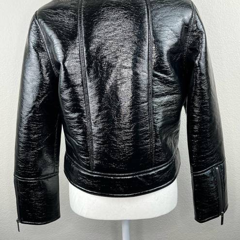 Unreal Fur Wet Look Aviator Biker Jacket Faux Leather & Fur Black Size Large NWT