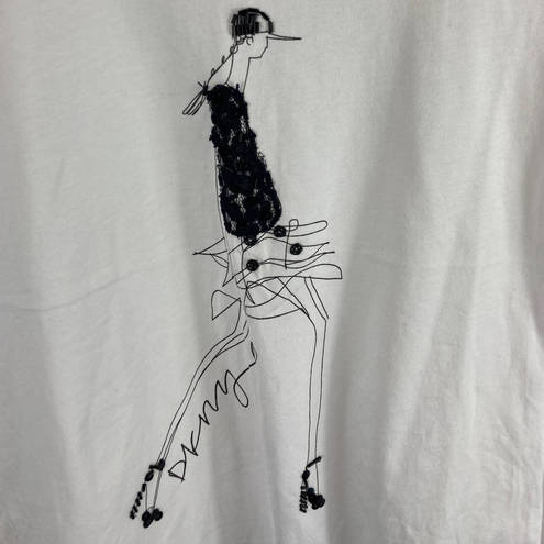 DKNY  Embellished Art Print White Tshirt Size XS