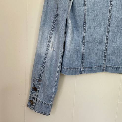 DKNY  Jeans Distressed Light Wash Denim Blue Blazer Jacket ~ Size XS