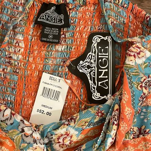 Angie NWT  Boho Knot Front Printed Maxi Dress Blue Orange Size Medium