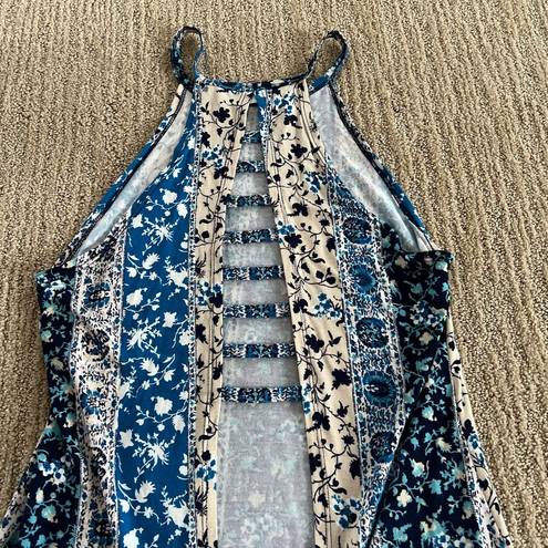 Vintage Havana  Blue Patterned Open Back Racerback Tank Top