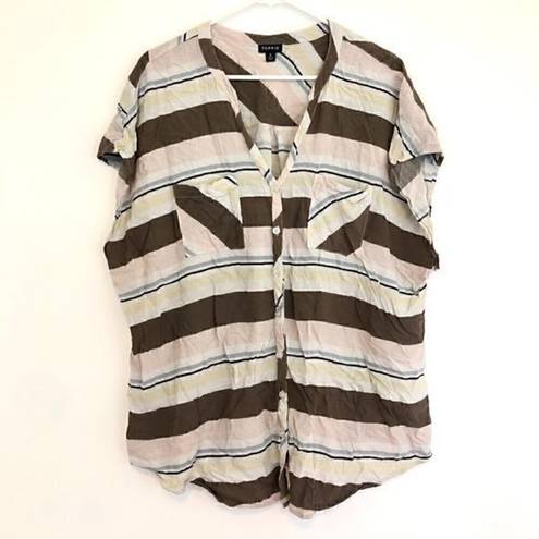 Torrid  3 Plus Size Challis Button Front Dolman Sleeve Top Brown Pink Stripe 3X