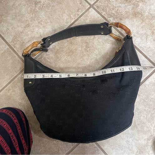 Gucci  GG Bamboo Half Moon Bag Medium Hobo Canvas Shoulder Bag