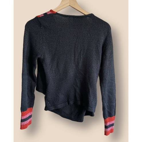 C/MEO COLLECTIVE  Long Sleeve V-Neck Crossover Sweater - Stripes - Navy Multi