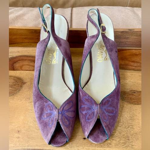 Salvatore Ferragamo Vintage  Purple Suede Sling Back Heels