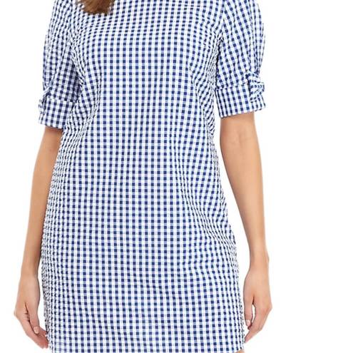 Crown & Ivy  Gingham Seersucker Bowed Puff Sleeve Shift Dress M