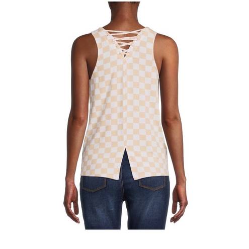 No Bo Nwt  Juniors Sleeveless Lace-Up Back Graphic Tank Top Checkered X-Small