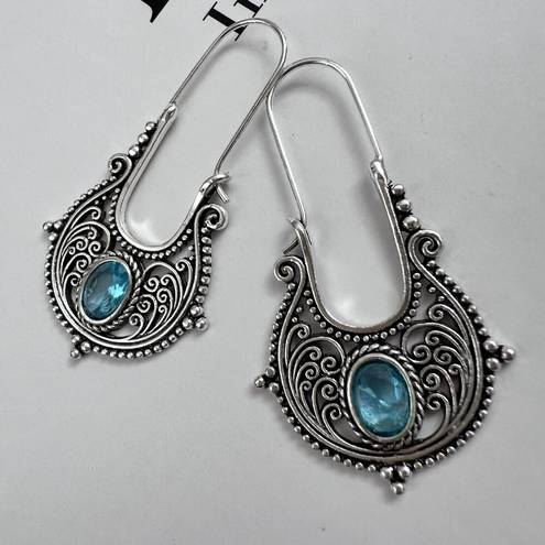 Vintage Blue Bohemian Dangle hoop earrings  Womens Jewelry vintage style