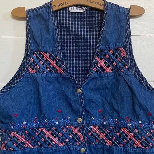 American Vintage  Denim Lattice Work Patriotic Granny Gilet Vest 16