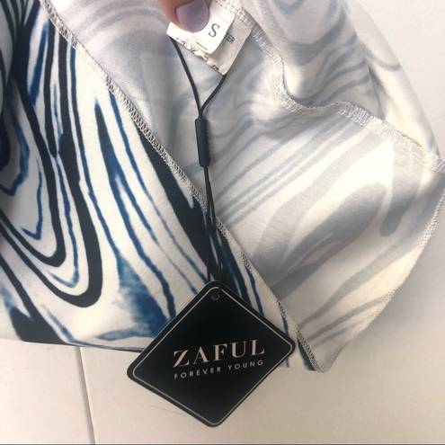 Zaful  Twirled Printed Mock Neck Bodycon Dress NWT Blue Black