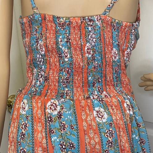 Angie NWT  Boho Knot Front Printed Maxi Dress Blue Orange Size Medium