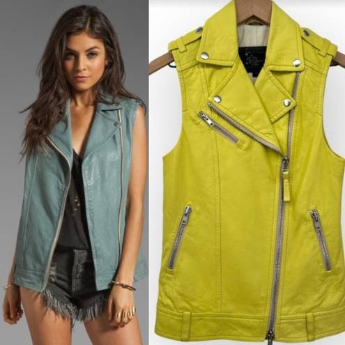 Mackage  Frederica Lamb Leather Moto Vest Asymmetrical Zip Jacket Yellow XS