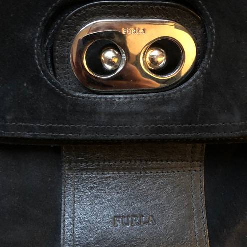 Furla  Rare Suede Fold Over Purse From Italy Black