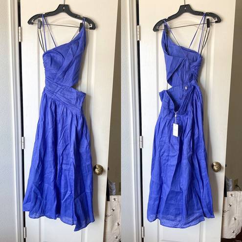 Zimmermann Dress Tropicana Asymmetric Linen Cutout Midi Electric Blue 4 NWT