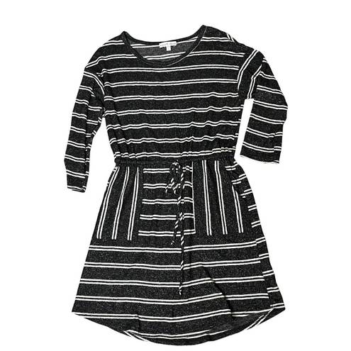 Moa Moa  SWEATER DRESS Womens SM Black White Striped Knit Pockets Tie Waist Belt