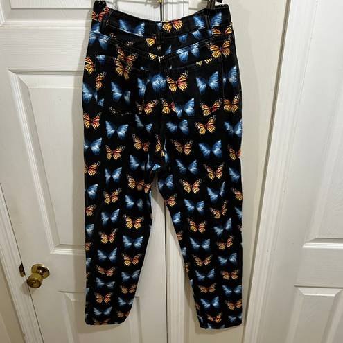 Missguided  Butterfly Jeans!  Black Denim with Orange & Blue Pattern.  Waist 26