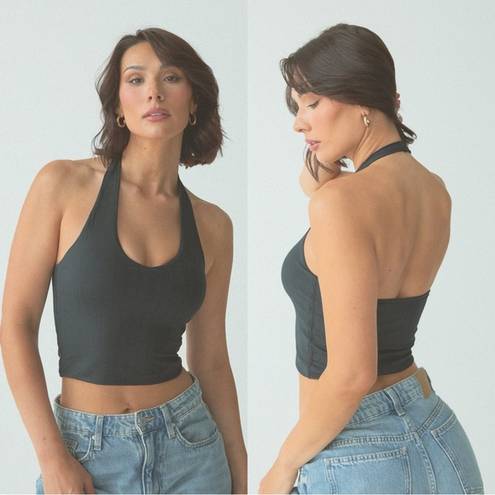 Klassy Network  Halter Brami Crop Top Stretch Ribbed in Black Size M