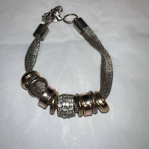 Twisted Mesh  Silver Tone Bracelet With Barrel Charms