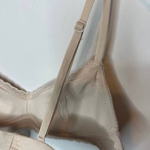 Oysho NWT  Bra Bandeau 32B Nude Beige Ribbed Cotton Blend Wireless Comfort Womens