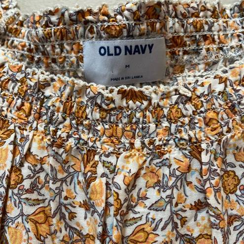 Old Navy  Women’s Puff-Sleeve Square-Neck Orange Floral Babydoll Blouse Medium