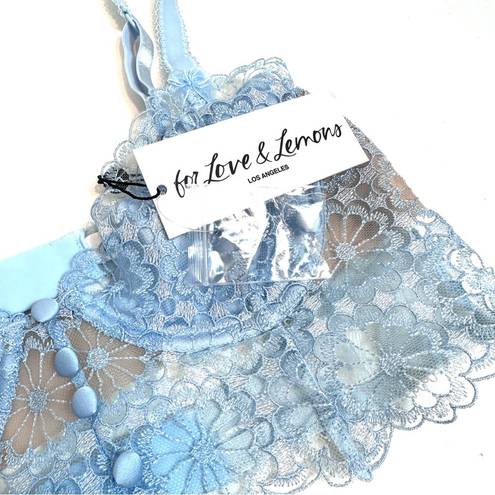 For Love & Lemons NWT  Small daisy lace long line Bra sky blue