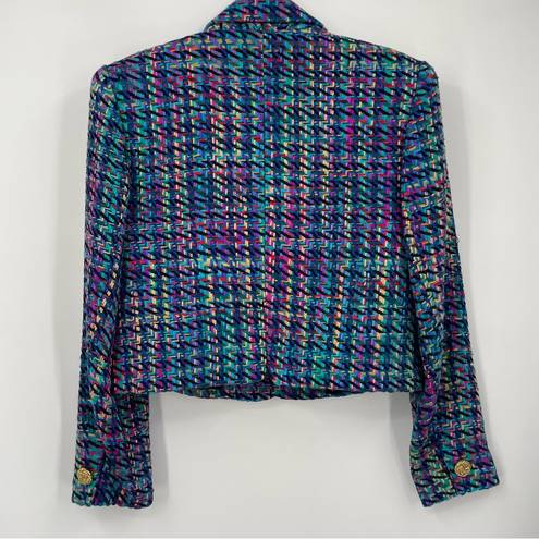 Doncaster Vintage 80s  Silk Multicolored Crop Blazer Size 6 Statement Gold Button