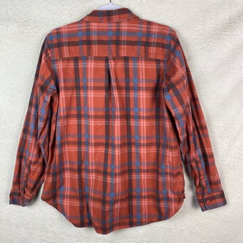 Rei Co-op  Womens Flannel Shacket Shirt Size Large Organic Cotton Button Up Red