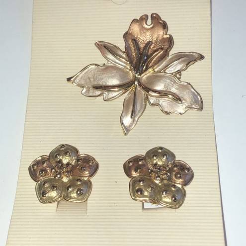 Bordeaux  Brand Vintage Satin Silver & Gold Tone Brooch Pendant & Earrings Set