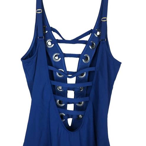 Bleu Rod Beattie  Swimsuit Sz 10 One Piece Blue Strappy Lace Up Beach