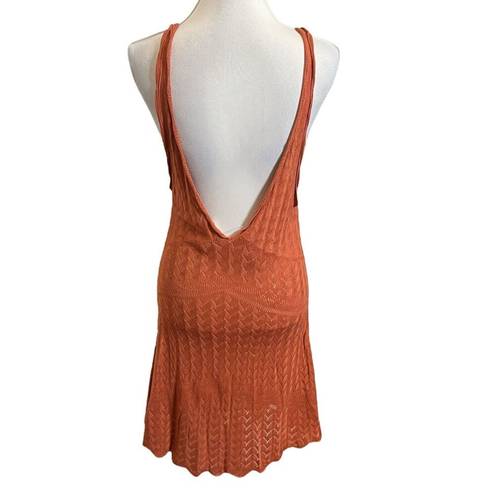 Free People  Slipping Away Mini Dress Ginger Spice V Neck Knit Womens Size L New