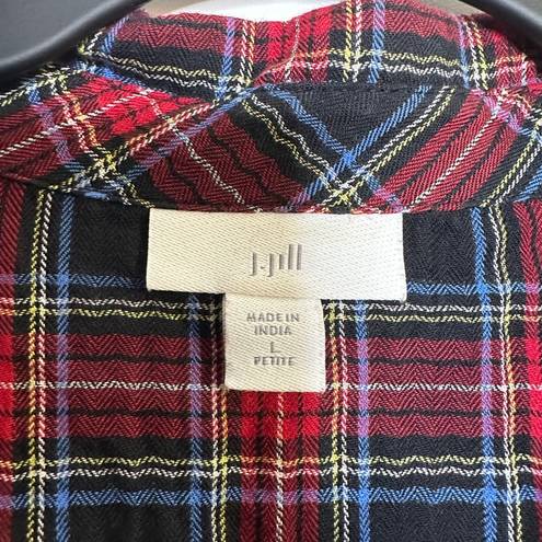 J.Jill  Plaid Buttoned Tied Blouse Size Large Petite Cotton Blend