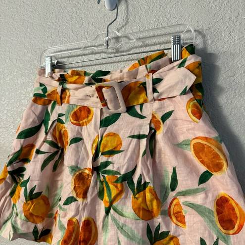 Parker  100% Linen Orange Novelty Graphic Shorts Belted High Rise Womens size 6