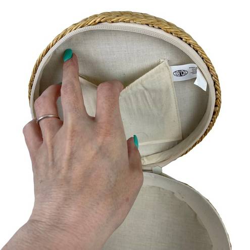 Romar Corp 90's Coastal Round Woven Rattan Clutch Purse Straw Handbag Neutral Tan