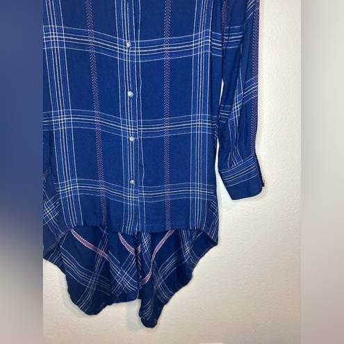 Max Studio  Blue Plaid Long Sleeve Rayon Button Up High-Low Shirt - Size S