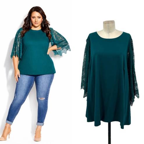 City Chic  Embroidered Angel Top Alpine Green Blue Size XL / Plus Size 22