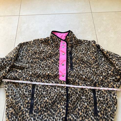 American Eagle  Outfitters Leopard Print Neon Pink Fleece Bomber Jacket Size M